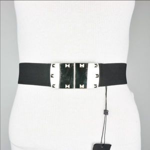 BCBG WAIST BELT SILVER TONED STUDDED BUCKLE BLACK